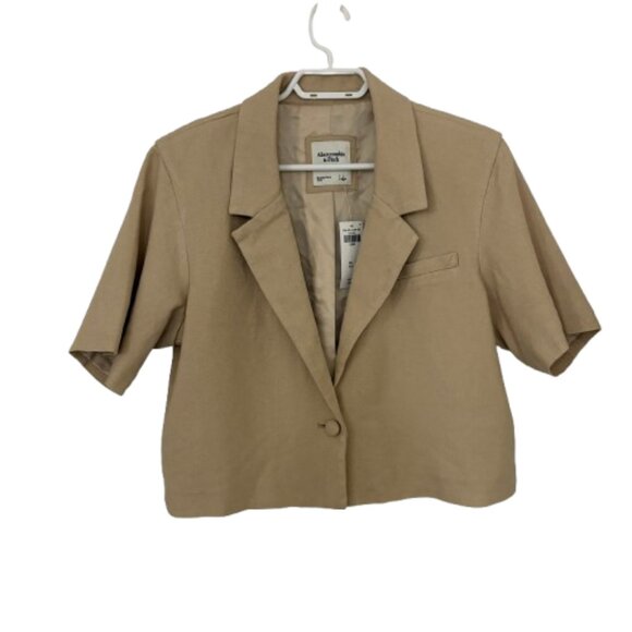Abercrombie & Fitch Women's Cropped Blazer Short Sleeve Linen Blend Size L NWT - Picture 1 of 8